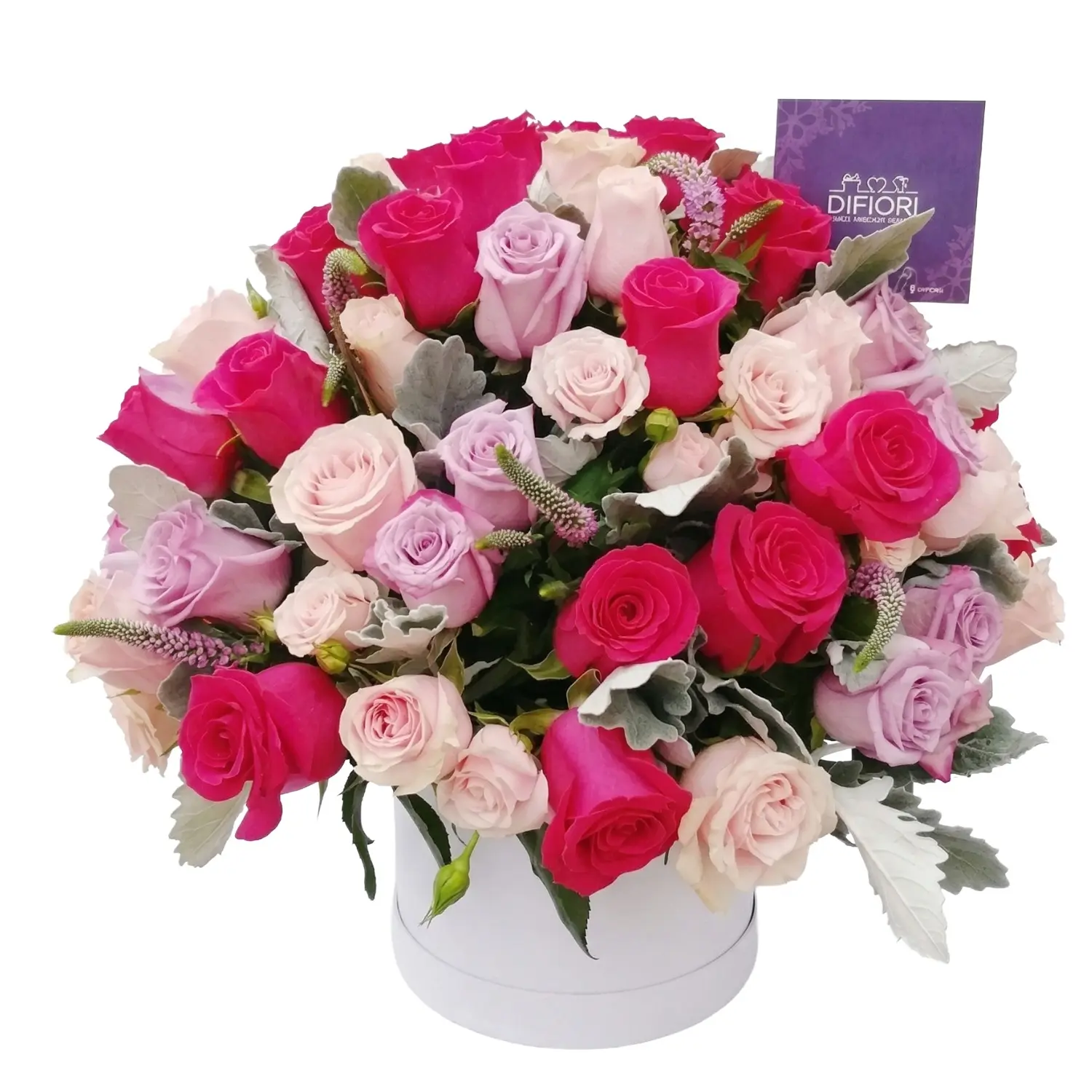 Arreglo floral con 50 rosas variados colores en Guayaquil. - Floreria DIFIORI Guayaquil